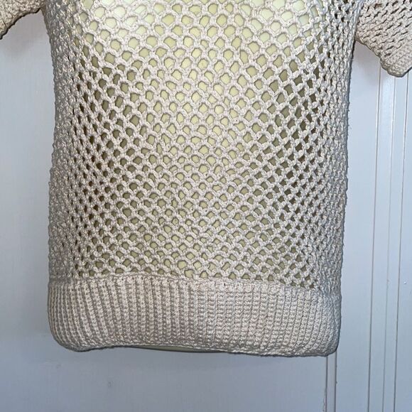 Vtg 70s cream colored loose crochet knit short sleeved sweater top - Picture 3 of 5